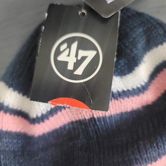 47 Brand Beanie Denver Broncos NFL Navy Pink Marled Stripe Cuff Knit Hat Cap - Picture 6 of 6
